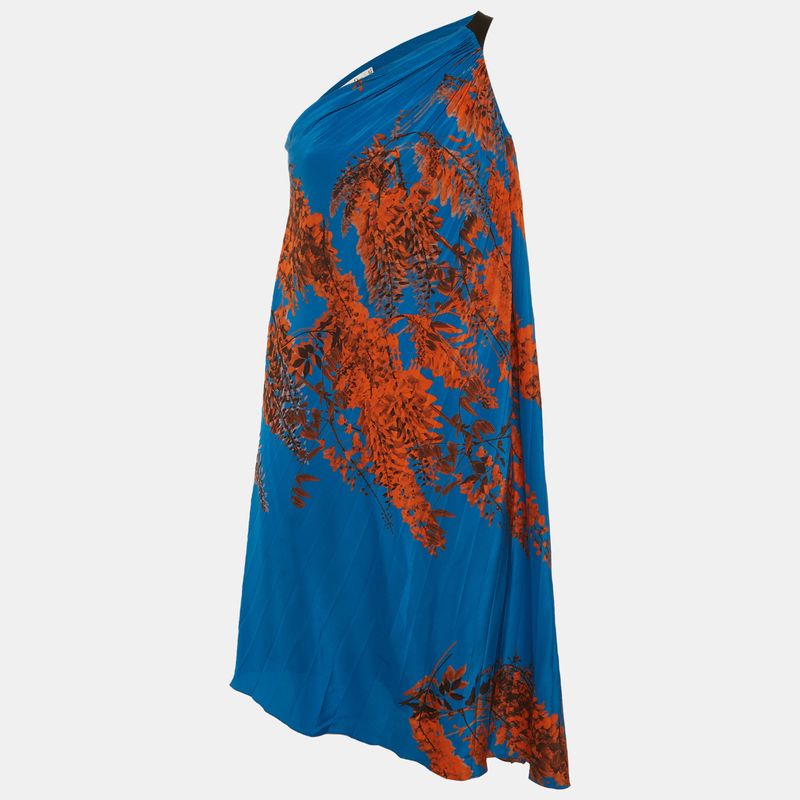 Christian Dior Blue/Orange Floral Print One Shoulder Mini Dress L